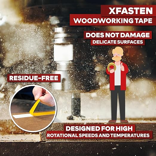 XFasten Double Sided Woodworking Tape 2 Inch x 90 Feet, Heavy Duty Residue-Free Double Sided Masking Tape for Router Templates, High Speed CNC Router, MDF Edge Banding, and Zero Clearance and Gap Cuts