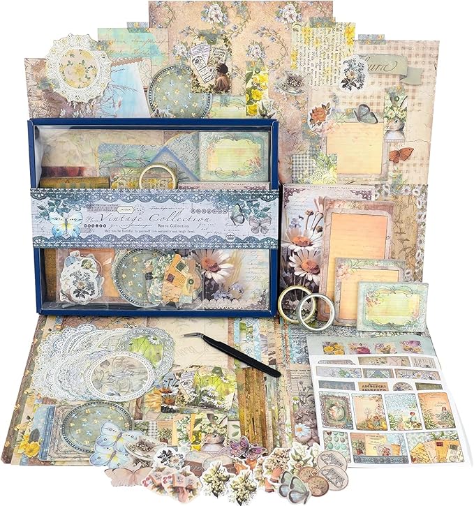 Funto Scrapbooking Kit (202 PCS), Vintage Collection-Wonderland, Perfect for Bullet Scrapbooking Materials, Planner DIY Arts Craft Collage