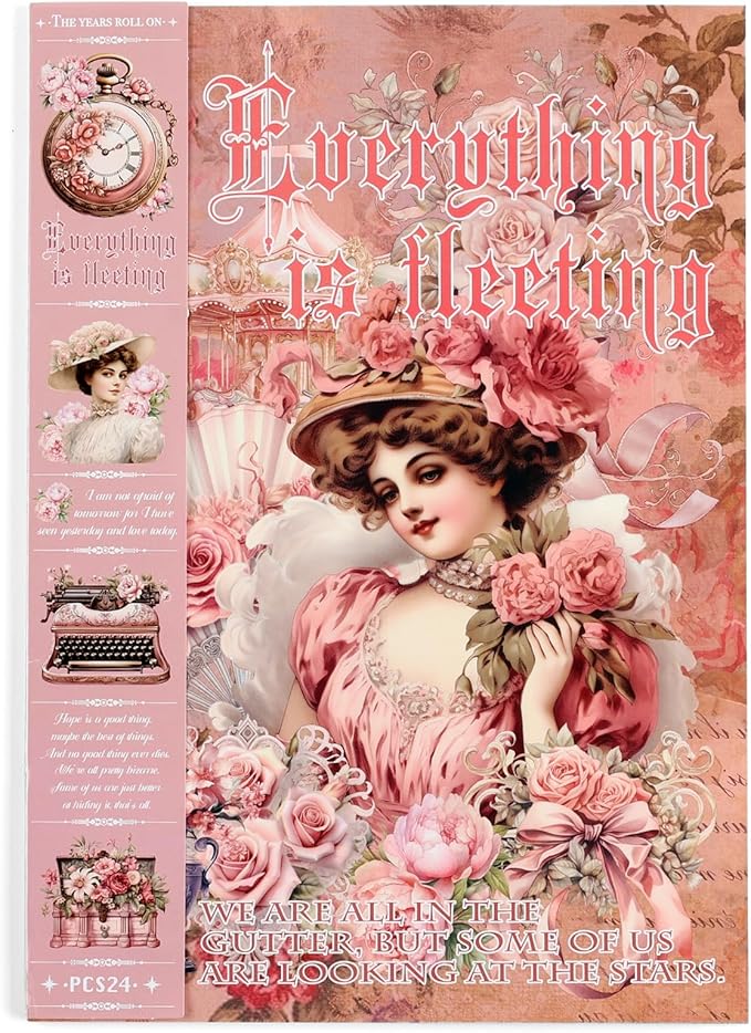 Vintage Ephemera Sticker 24 Sheets precut 300 washi Stickers Paper People Journal Stickers for Adults Junk journaling Sticker Book Scrapbooking Supplies