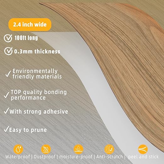 GSCIT Club Wood Grain Repair Tape, 2.4 inch X 100ft Self Adhesive Natural Walnut Grain Repair Patch for Tables, Chairs, Baseboards, Doors, Windows, Floors, Handicraft DIY.