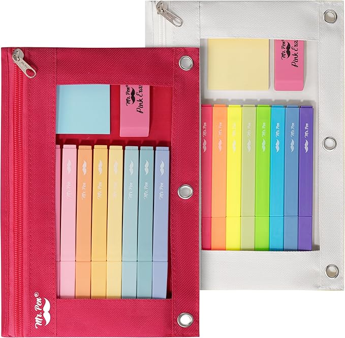 Mr. Pen- Pencil Pouch for 3 Ring Binder, 2 Pack, Red and Ivory, 3 Ring Binder Pencil Pouch