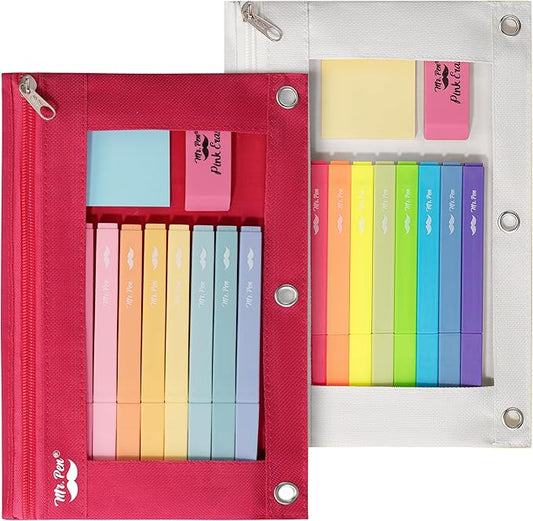 Mr. Pen- Pencil Pouch for 3 Ring Binder, 2 Pack, Red and Ivory, 3 Ring Binder Pencil Pouch