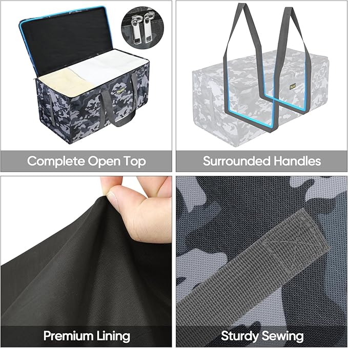 BALEINE Extra Large Storage Tote with Zippers & Carrying Handles, Heavy-Duty Oxford Fabric Moving Bags for Laundry, Space Saving, Storage, Grey Camouflage