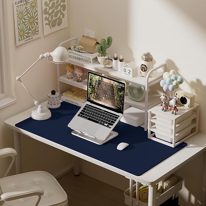 Aothia Faux Leather Desk Mat – Large Mouse Pad, Non-Slip PU Leather Blotter, Waterproof Writing Surface for Office and Home (Dark Blue, 47.2" x 23.6")