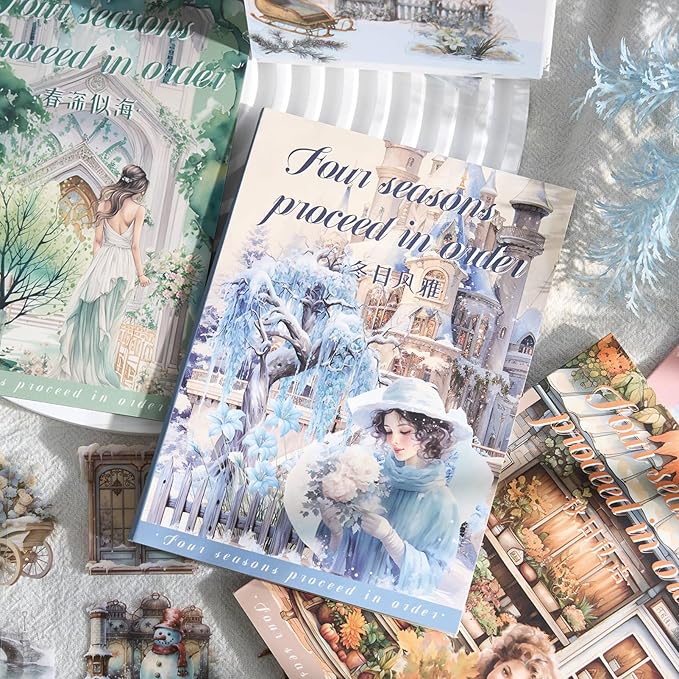 Snycler 20 Sheets PET Stickers - Vintage Journaling, Scrapbooking Supplies, DIY Craft Stickers for Junk Journals, Ephemera Sticker Book, Seasonal Themes (Winter), Pre-Cut Designs