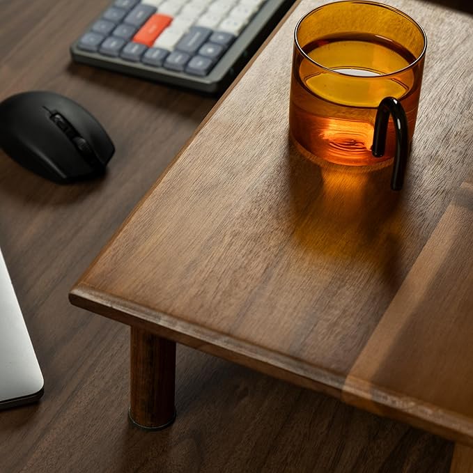 Dual Monitor Stand Riser Acacia Wood, Wooden Desk Monitor Riser for 2 Monitors Supports for Monitor, Printer, Heavy TV Riser up to 130 lbs