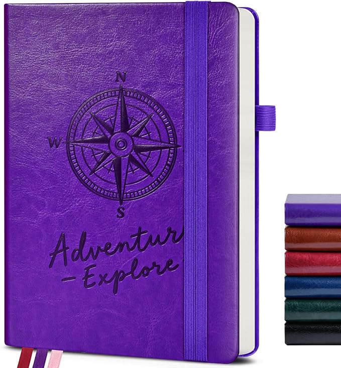 Lined Journal Notebook for Men Women, 160 Pages Ruled Paper, Inner Pocket, A5 Hardcover Vintage Leather Notebooks for Work, School, Travel Journaling, Daily Diary, Notepad 5.8" x 8.5" (Purple)