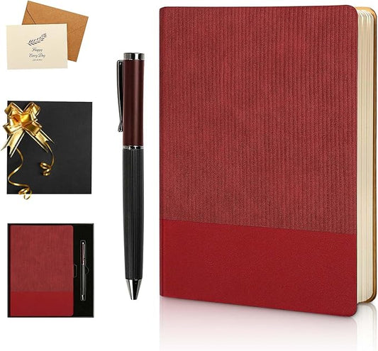 A5 Lined Notebook with Pen & Gift Box 216 Pages PU Leather Journals for Women Men 100GSM Thick Paper College Ruled Notebook for School,Travel,Business,Work,Home Writing (Red)