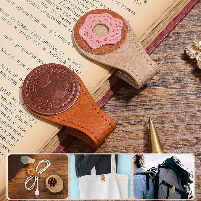 2PCS Vintage Magnetic Leather Bookmark, Leather Magnetic Bookmarks for Women, Magnetic PU Bookmarks Clip Book Accessories