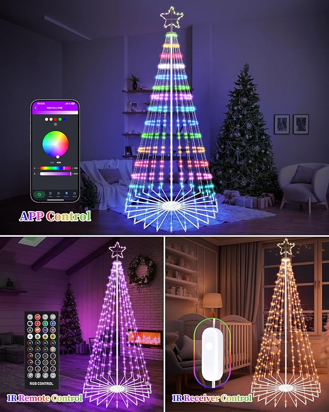 Brightever 12FT 832 LED Smart Cone Christmas Tree, Outdoor Prelit Christmas Tree with 16 Million DIY RGB LED Light Show, Remote APP Control Color Changing Music Sync for Xmas Outdoor Decorations