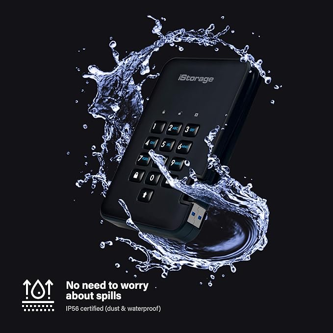 iStorage diskAshur2 HDD 500 GB | Secure Portable Hard Drive | Password Protected | Dust/Water-Resistant | Hardware Encryption