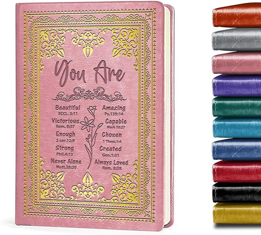 Pink A5 Lined Leather Journal Notebook,Inspirational Christian Gifts Hardcover Executive Notebooks for Men Women,200 Pages 100 Gsm Thick Ruled Paper Daily Diary for School,Family ,Friends,Work (You Beautiful Pink)