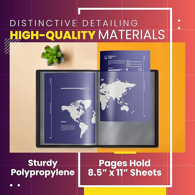 Better Office Products 24 Pocket Bound Presentation Book, Black, Clear View Front Cover, 48 Sheet Protector Pages, 8.5" x 11" Sheets, Art Portfolio, Durable Poly Covers, Letter Size (4 Pack)