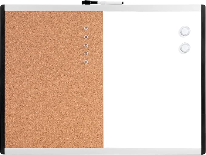 Amazon Basics Rectangular Magnetic Whiteboard & Cork Board Combo for Home, Office and Classroom, Plastic/Aluminum Frame, White,Yellow, 17" x 23"