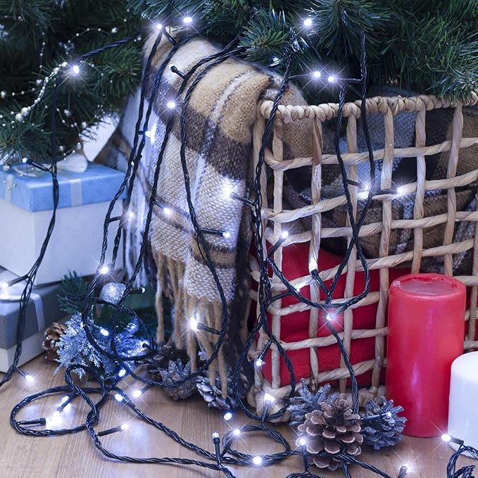 2 Pack Christmas Lights Outdoor, Total 200FT 600LED Christmas Tree Lights with 8 Modes Waterproof, Green Wire String Twinkle Lights for Indoor House Patio Yard Party Xmas Decorations, White