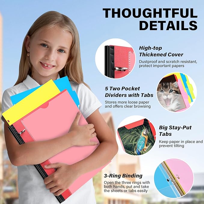 WOT I Telescoping Project Organizer 2-Pack, Refillable Binder with Dividers and Pockets, 13 Pocket Folders, 1 Inch 3 Ring Binder, Red