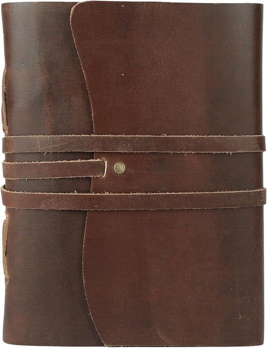 Dark Tan Leather Journal 7x5 | Handmade Vintage Notebook with Unlined Pages | Rustic Cotton Paper | Antique-Style Travel Diary & Sketchbook for Men & Women