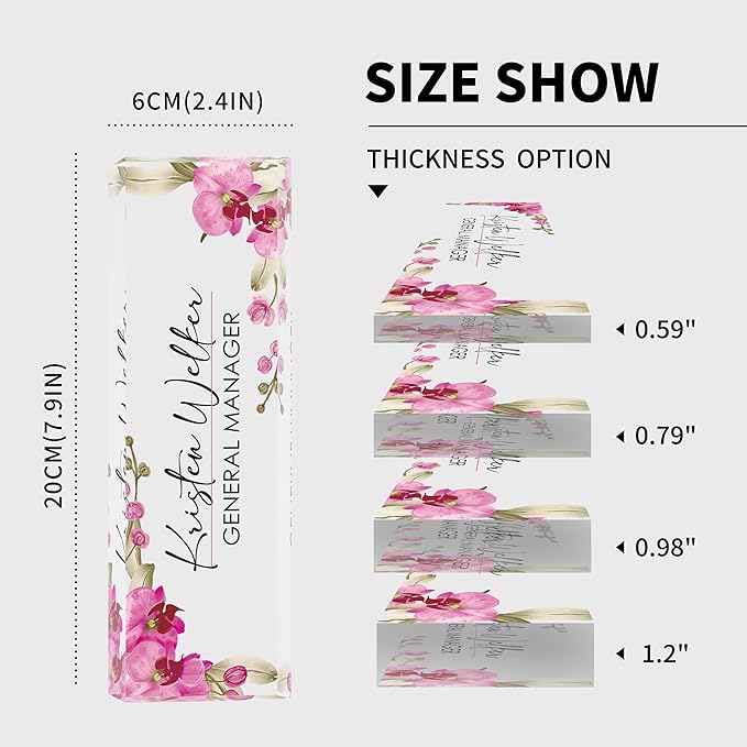 Personalized Name Plate for Desk, Custom Desk Name Plate, Acrylic Name Plate Office Desk Accessories, Personalized Office Gifts for Coworkers Teachers, Employee Appreciation Gifts (A-Butterfly Orchid)