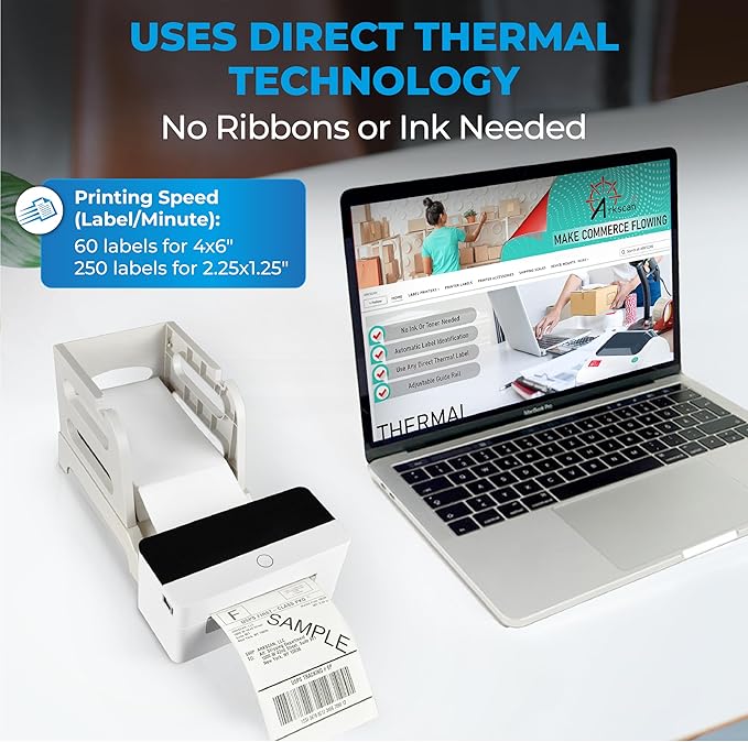 Arkscan 2054N Wireless Shipping Label Printer with USB and Wireless, for Connect to Bluetooth-Enabled Computer Devices, Support iOS, Android & Windows for 4x6 Direct Thermal Labels (Roll & Fanfold)