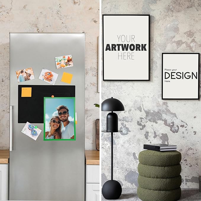 uxcell 2 Pcs Magnetic Sign Holder, 11.7" x 16.5" Self-Adhesive Magnetic Wall Signs Holder Magnetic Picture Frame Document Holder for Home Office Wall Window Displays, Green