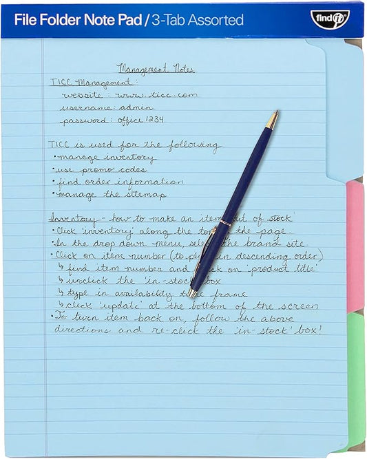 Find It File Folder Notepad - Pack of 36-9.5 x 12.5 Inch Notebook Organizer Folders for Filing, Document, and Clipboard Organization - Assorted Colors