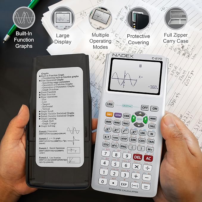 Scientific Calculator with Graphing, Includes Carrying Case, for College and High School Students, Calculus, Algebra, Geometry, Trigonometry, Statistics, Physics, Chemistry, Silver