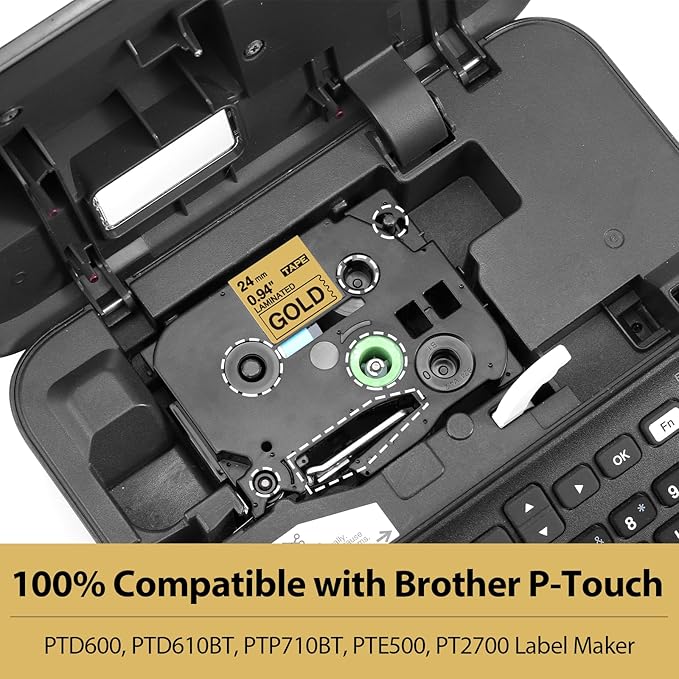 Label KINGDOM 24mm Gold Label Tape Replacement for Brother P-Touch TZe-851 1 Inch Black on Gold TZe TZ Tape 24mm 0.94 Laminated Compatible with Brother PTD600 PTD610AD PTP700 PT2730, 3-Pack