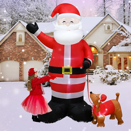 8FT Christmas Inflatable Santa Claus and a pet for Holiday Decoration, Giant Santa with Built-in LEDs,Xmas Blow-Up Decor for Indoor Outdoor Yard Graden Party Holiday Lawn