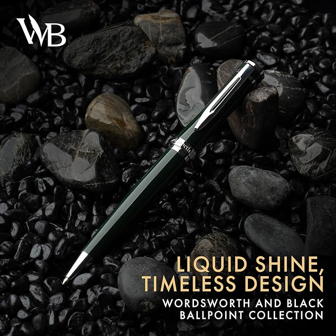 Wordsworth and Black Ballpoint Pen Green Lacquer- Stunning Luxury Pen Chrome Finish, Ink Refill, Best Gift Set for Men & Women, Refillable, Elegant, Nice Pens, Fine Point