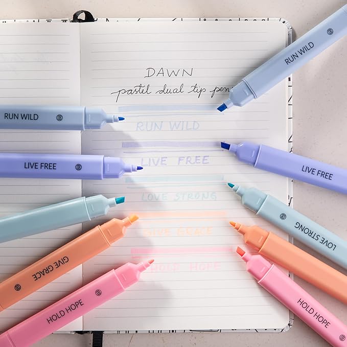DIVERSEBEE Bible Highlighters Assorted Colors, 5 Pack No Bleed Dual Tip Aesthetic Pastel Highlighter Pens for Journaling, Note Taking, School, Bible Study Supplies and Accessories (Dawn)
