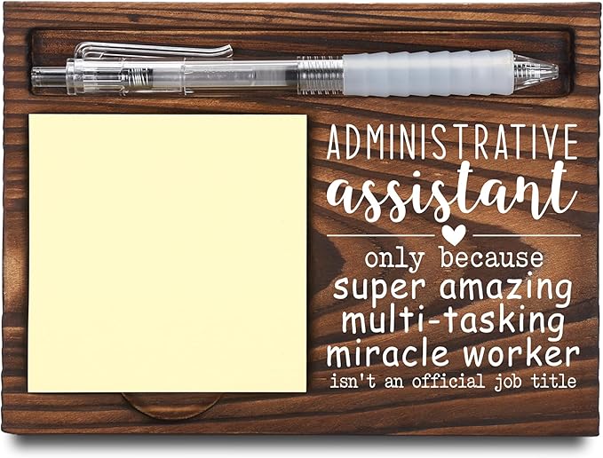 Administrative Assistant Gifts, Secretary Appreciation Gifts, Thank You Gifts, Sticky Note Holder, Post-it Note Dispenser for Desk, Wooden Post-it Note & Pen Holder 6.5" x 4.7" - FTA108