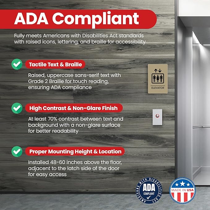 Promot Elevator Sign – ADA Braille Elevator Decor for Business, Self-Adhesive, 9" x 6", Commercial Door Signage, Office Wall Decor - Taupe