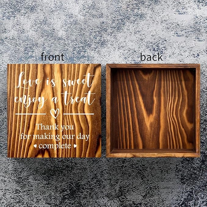 Love is Sweet Enjoy a Treat Wooden Box Sign Decorative Wedding Party Dessert Table Wood Box Sign Home Decor Rustic Square Desk Decor Sign for Shelf Burlywood