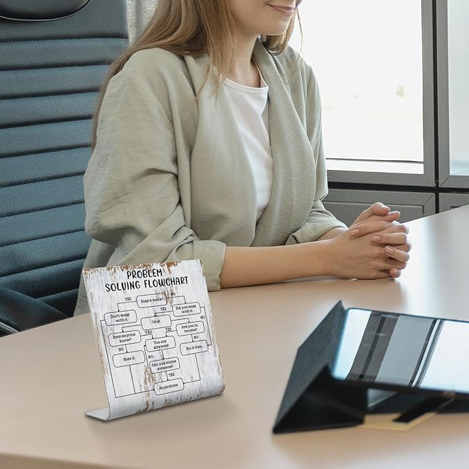 Problem Solving Flowchart Definition Plaque Desk Decor Office Shelf, Funny Work Colleague Gifts for Men Women Engineer, Accountant, Christmas Birthday Humorous Gift Idea for Boss XUV111