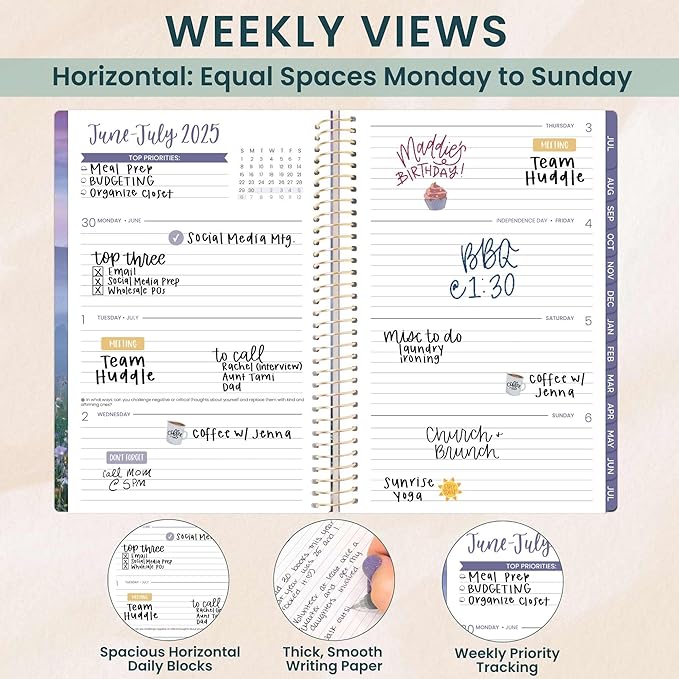 bloom daily planners 2025-2026 Academic Year Daily Planner (July 2025 - July 2026) - A5 Weekly & Monthly Calendar Agenda Organizer Book with Stickers - 5.5" x 8.25" - Mystical Mountains