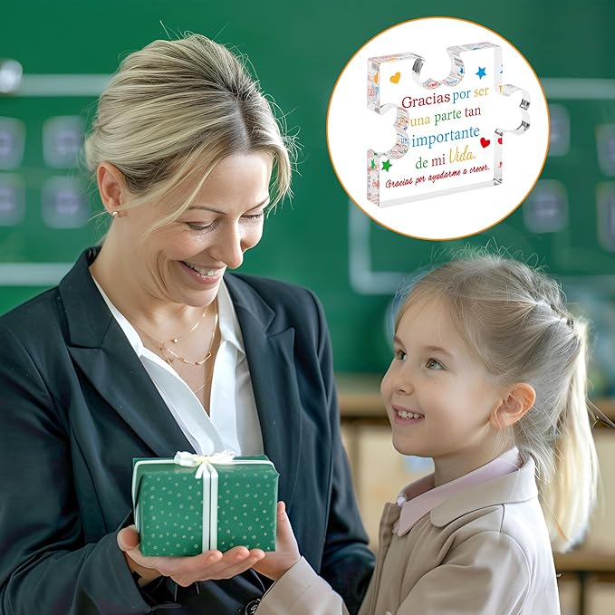 Yopyame Spanish Teacher Appreciation Gifts - Regalos para Maestra Acrylic Gift Thank You Teachers Engraved Acrylic Puzzle Plaque End of Year Graduation Christmas Birthday Thanksgiving Gift for Teacher