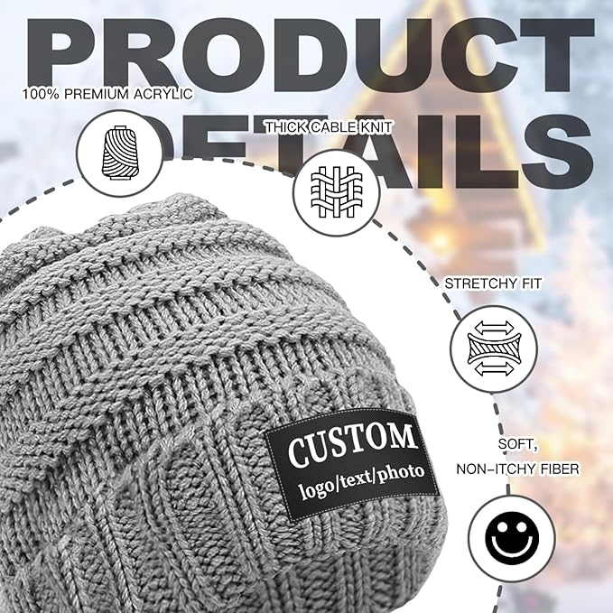 Custom Beanie for Men Women Bulk Custom Winter Hat Beanies with Logo Text Image Personalized Knit Hats Gifts for Business