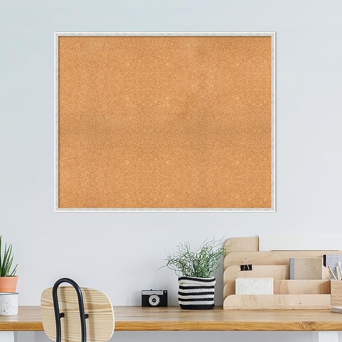 Amanti Art Natural Cork Board for Wall, 35x43 Vision Board with White Frame, Oversize Corkboard Office Decor for Home Organization, Modern Corkboard Pinboard to Display Items for Home Organization in