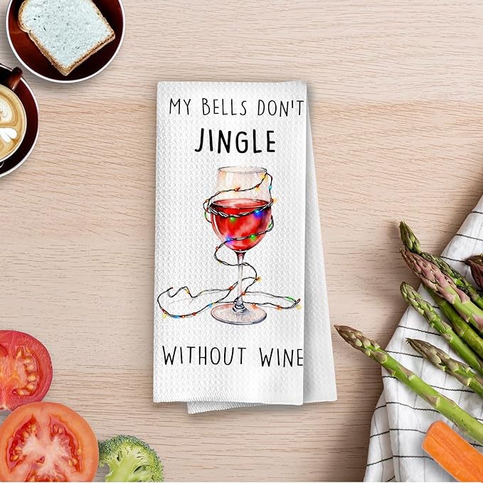 Christmas Wine Kitchen Towels - Wine Lover Gifts Dish Towels, Christmas Bar Decor, Bartenders Gifts Decorative Waffle Hand Tea Towel, 16x24 Inches