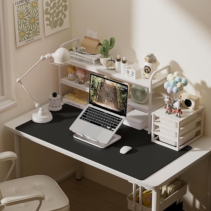 Aothia Faux Leather Desk Mat – Large Mouse Pad, Non-Slip PU Leather Blotter, Waterproof Writing Surface for Office and Home (Black, 47.2" x 23.6")