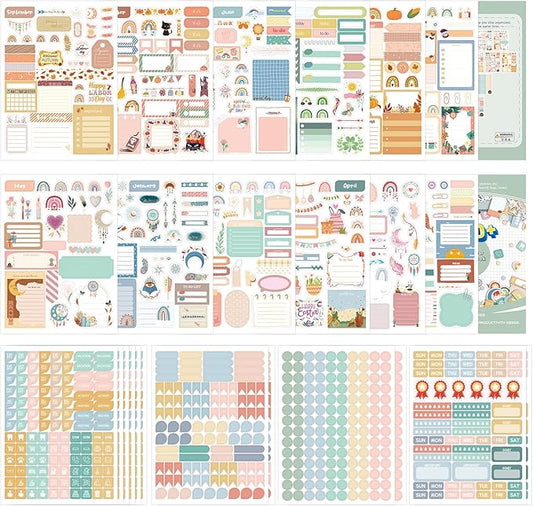 1700+Bosnian Style Planner Stickers Set, Planner Accessories Kit for Women, 24 Sheets Calendar Stickers for Journals, Bullet Planning, Scrapbooking