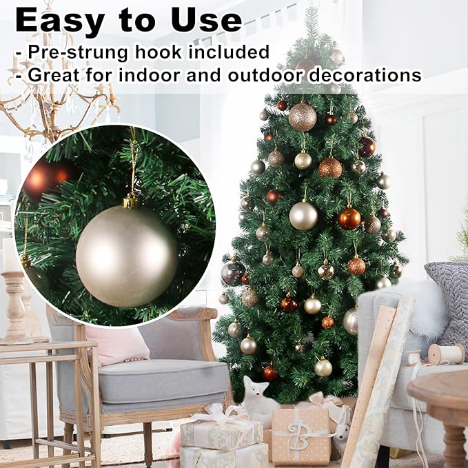 Champagne Gold Set of XL (4.0") 4PCS Christmas Balls - Christmas Tree Decoration Ornaments Shatterproof Hanging Balls for New Year Easter Valentine Holiday Decorations