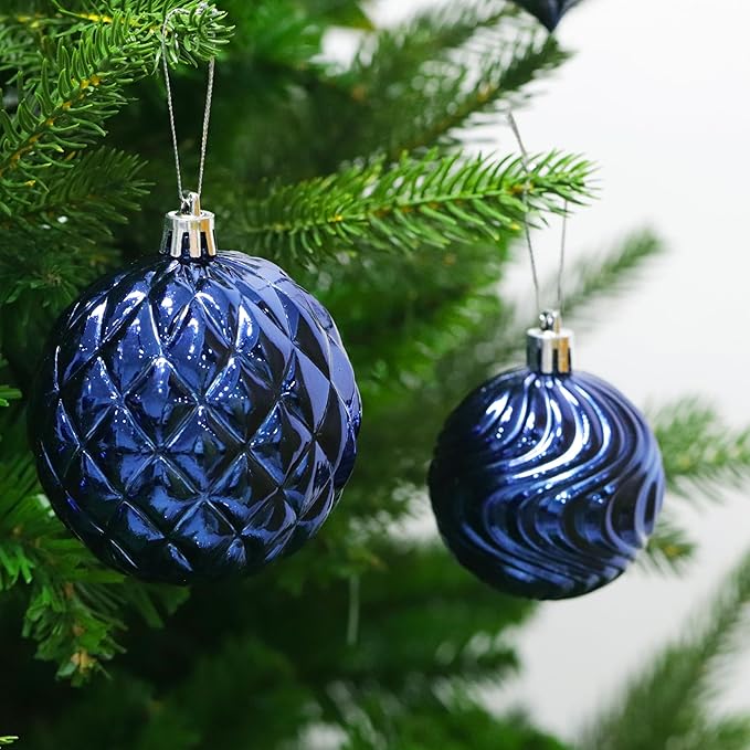 Senjie 36pcs Night Blue Christmas Ornaments Set with 7 Styles Multi-Size Shatterproof Christmas Tree Decorations