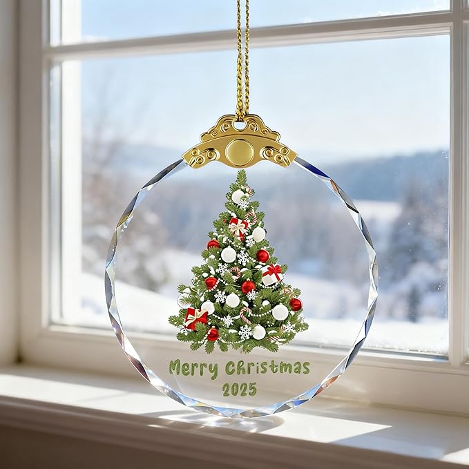 Christmas Ornaments 2025 Christmas Tree Glass Ornament, Clear Round Hanging Decoration, 2.75 inches