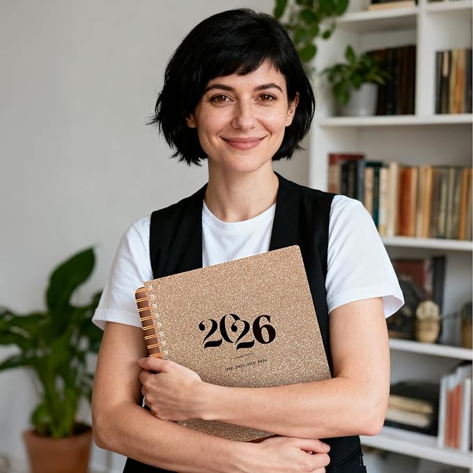 Yoment 2026 Planner Weekly and Monthly, 13 Month Hardcover Planner Dec 2025 - Dec 2026, 8.5" x 10.3" Large Spiral Bound Academic Planners for Women, Men, Daily Agenda with 3 Sticker Sheets (Glod)