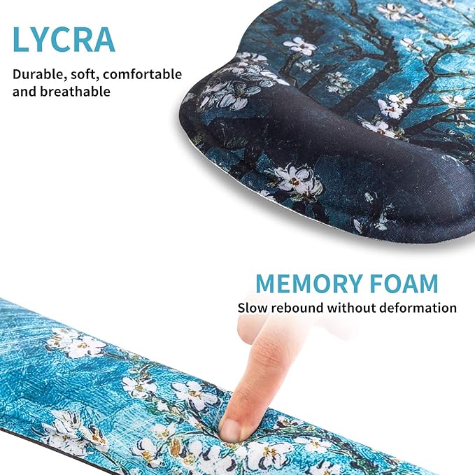 Ergonomic Keyboard Mouse Pad Wrist Rest Support Set for Laptop/Computer/Desktop,Memory Foam Hand Rest Wrist Cushion for Gaming/Office,Lightweight Comfortable & Pain Relief (Apricot Flower)