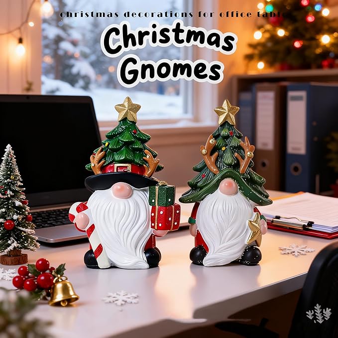 Christmas Decorations indoor | Set of 2 Resin Charming christmas gnomes decorations for home | office, Mantel, Shelf, Tiered Tray, Porch, Desk,office.Holiday gnomes Table Centerpieces - 4.2 ince