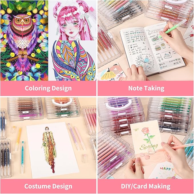 Gel Pens For Coloring, 72 Pack Colored Pens for Black Paper & White Paper, 0.6MM Fine Point Pens for Coloring, Writing, Drawing, Journaling, Note Taking, School, Office, Home