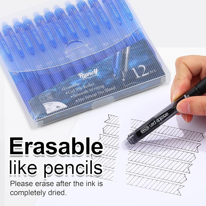 USUAL Retractable Erasable Pens 12 Colored Erasable Gel Pen 0.5mm Erasable Gel Pens Black Make Mistakes Disappear Smooth Writing Pen Office Back-to-School Supplies (6 Black 6 Blue)