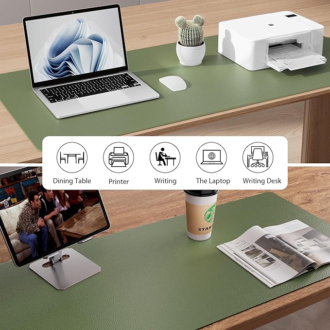 Aothia Desk Protector Mat, Mouse Pad, Non-Slip Waterproof PU Leather Desk Blotter, Laptop, Writing for Office and Home (23.6" x 13.7", Olive Green)